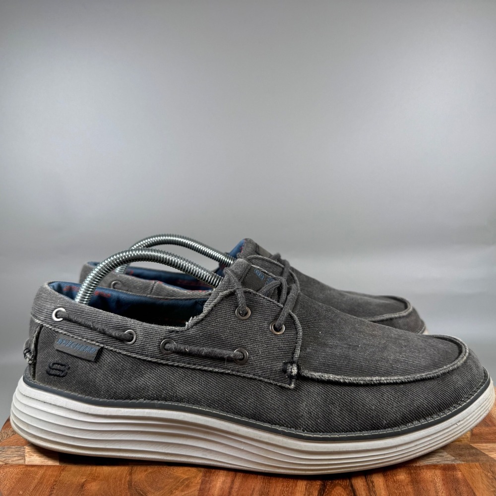 Skechers Mens Classic Fit 65908 Black Canvas Boat Shoes Size 10 Air Cooled MF